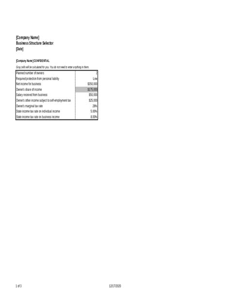 Business Structure Tax Calculator - Blank Fillable Template | Fill Out ...