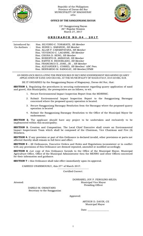 2017-04-Ordinance - Ordinance - 1 Republic of the Philippines Province of Davao del Sur ...