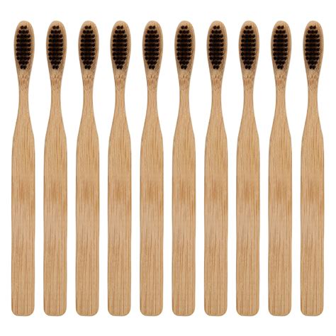 Mochiglory Pack of 10 Bamboo Toothbrush Natural Wooden ECO Friendly ...