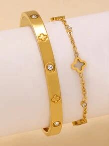 Vintage High-Quality Stainless Steel Zirconia Flower Jewelry Bracelet ...