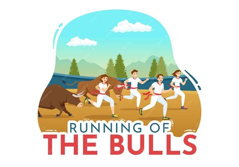 Running of the bulls illustration with bullfighting show in arena in ...