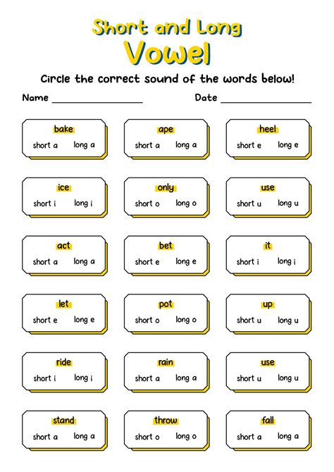 15 Kindergarten Long and Short Vowel Worksheets Collection