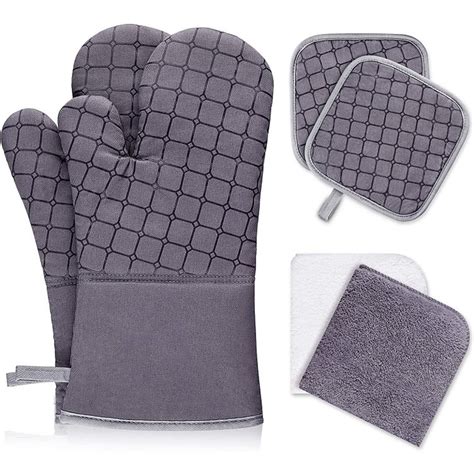 Oven Mitts Pot Holders Sets 500℉ Heat Resistant Silicone Roaster Gloves ...
