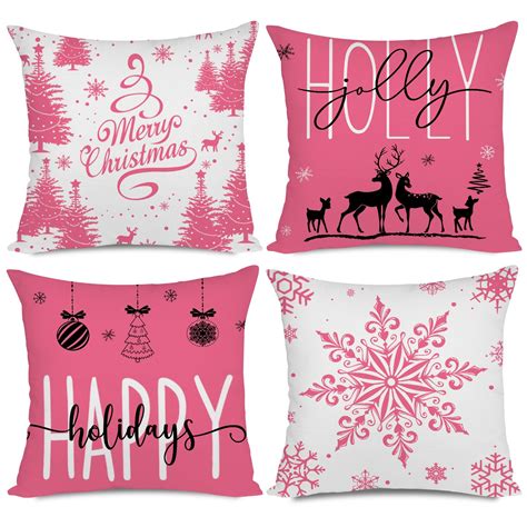 Artmag Pink Christmas Pillow Covers 16x16 Set of 4 Farmhouse Christmas ...