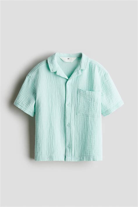 Cotton muslin resort shirt - Light turquoise - Kids | H&M IN