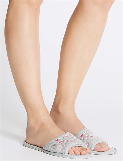 Buy Heart Embroidered Open Toe Mule Slippers at Marks & Spencer