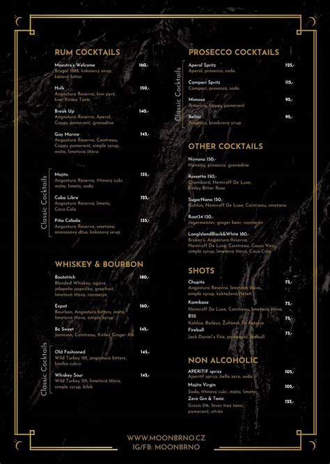 Carta de Moon restaurant Cocktail & Sushi bar, Brno