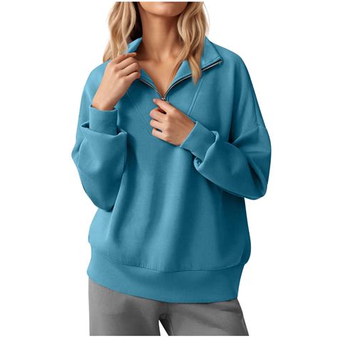 Brondbend Womens Quarter Zip Sweatshirt Pullover Women Lapel Long ...