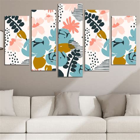 Декорации за Стена I 0888 Картина пано от 5 части Флорални мотиви в ...