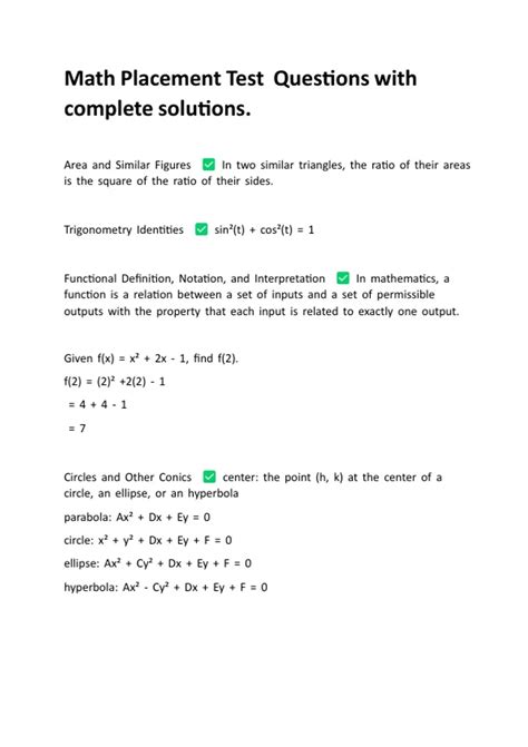 Math Placement Test Questions with complete solutions |Latest 2024/2025 - Math Placement - Stuvia US