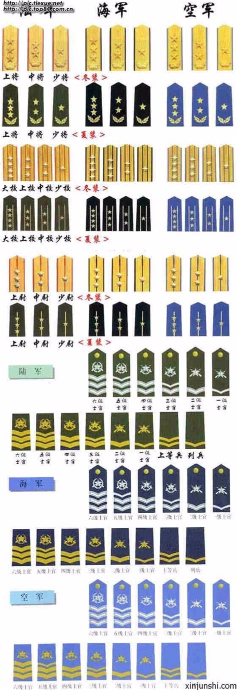 陆军军衔等级肩章排列图片（部队肩章等级排名图片） | IP社