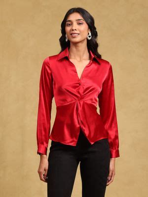Buy Label Ritu Kumar Red Solid Satin Shirt Online