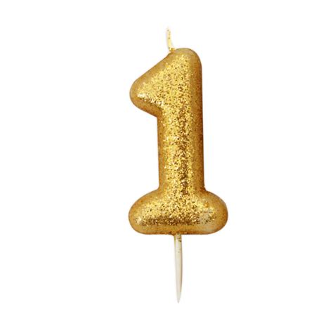 شموع عيد ميلاد ذهبية لامعة - رقم 1 Happy Birthday Golden Glitter Candles-Number 1