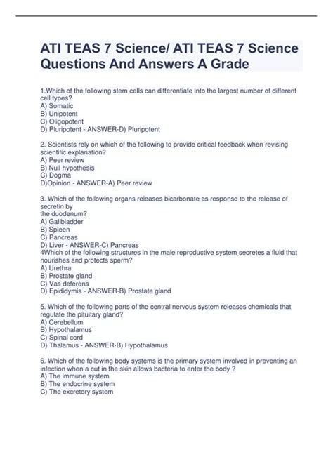 ATI TEAS 7 Science/ ATI TEAS 7 Science Questions And Answers A Grade ...