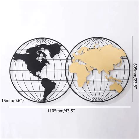 Modern Geometry World Map Wall Decor with Metal Round Frame in Black ...