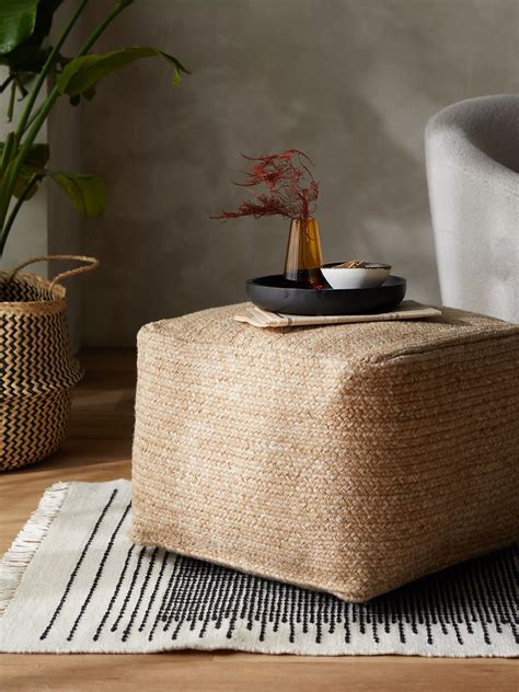 John Lewis Square Faux Jute Outdoor Pouffe, Natural