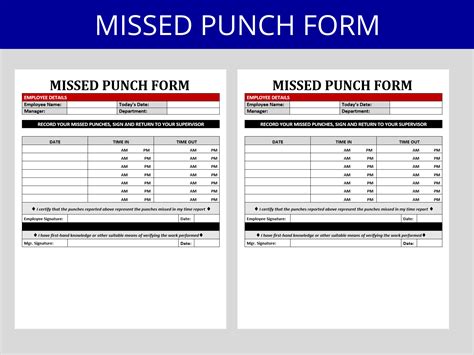 Missed Punch Form Payroll Administrative Forms Human Resources HR Forms ...