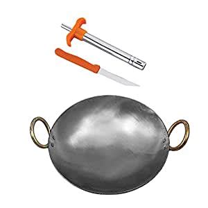 Buy KITCHEN SHOPEE Iron Heavy Base Traditional Kadhai with Golden Rings ...