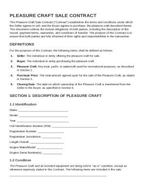 Pleasure Craft Sale Contract Template - Blank Fillable Template | Fill ...