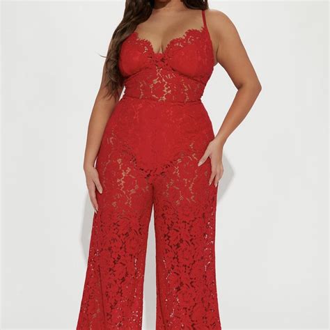 Red lace jumpsuit - Depop