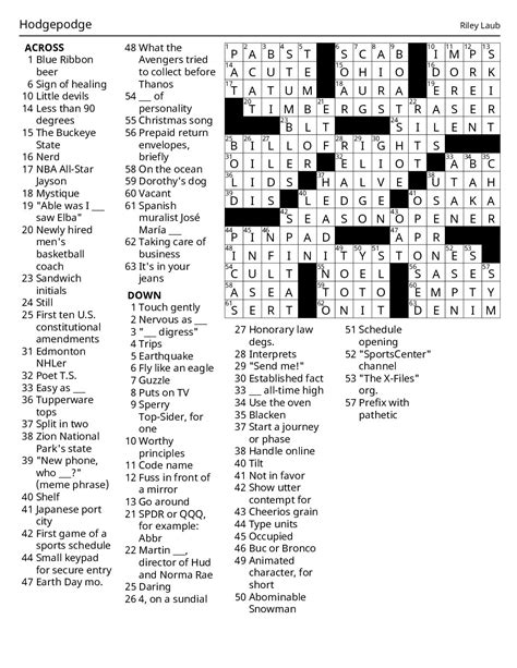 Crossword April 24 Answers – The Denver Clarion
