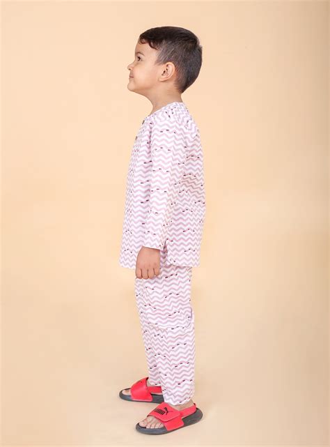 Purple Fish Hand Block Cotton Pajama Set for Boys