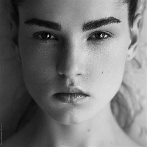 "Black And White Portrait Of A Beautiful Young Girl Close-up" by Stocksy Contributor "Andrei ...