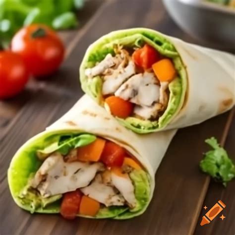 Chicken and avocado whole-grain wrap with side of roasted carrots on ...