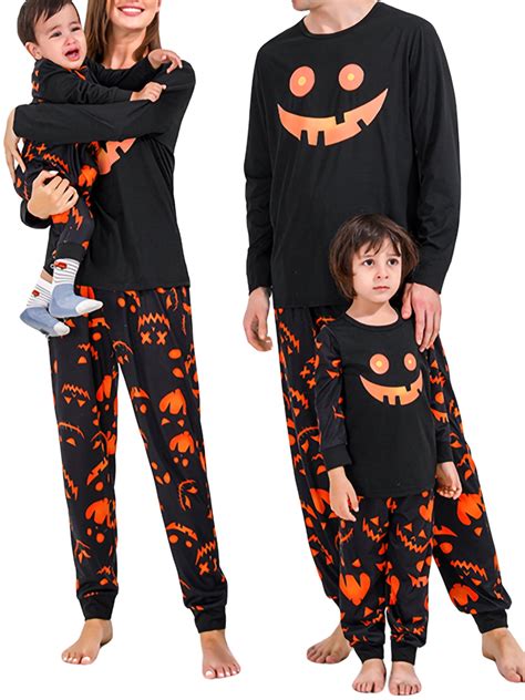 wsevypo Family Pyjamas Matching Sets Halloween Glow in the Dark Pumpkin Face Smile Sleepwear for ...