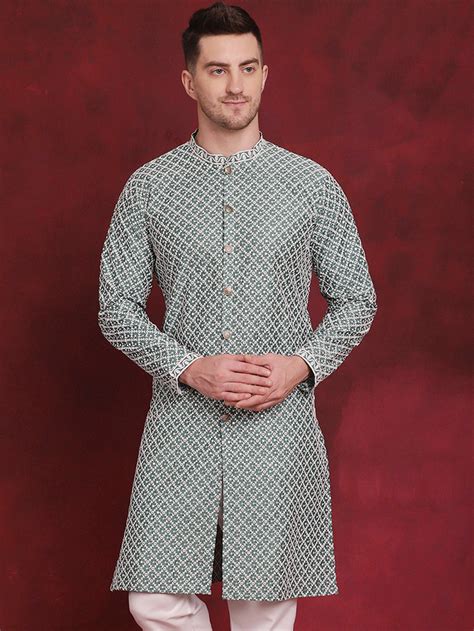 Men Sequin Chikankari Front Open Kurtas – Jompers