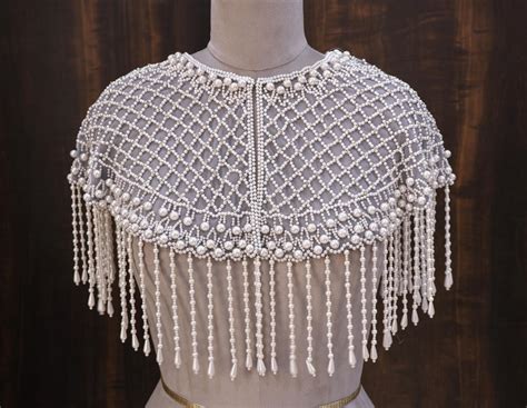 Luna: White Pearl Beaded Cape Wedding & Evening Cover-Up Shrug – Kora ...