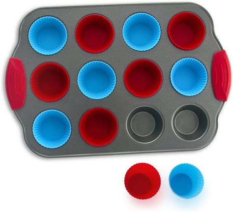 Amazon.com: 12 Cup Mini Muffin Pan with Silicone Muffin Liners (Set of ...
