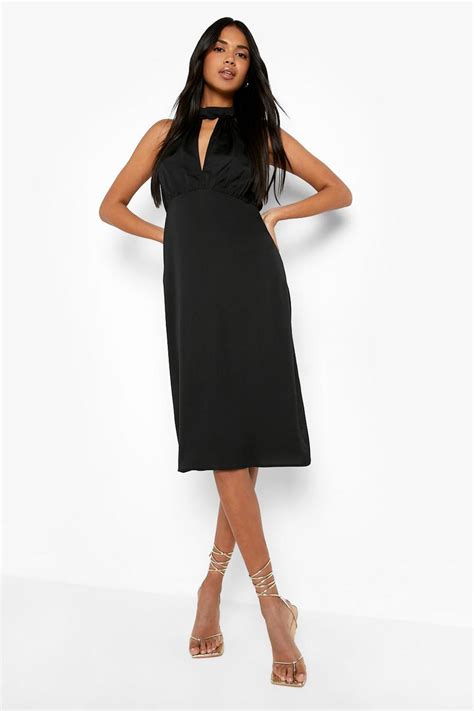 Satin Halterneck Midi Skater Dress | boohoo AU