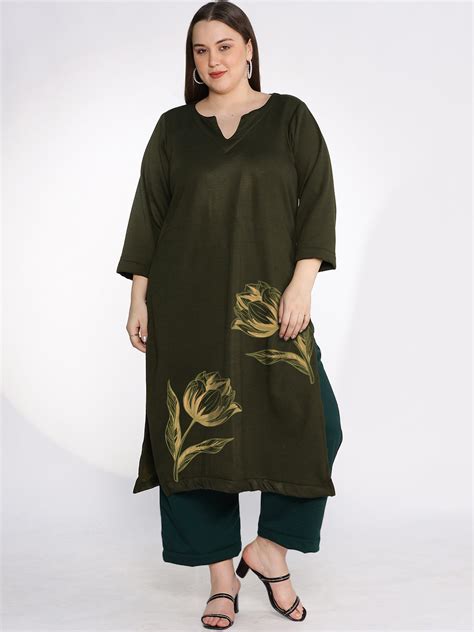 Olive Fleece LongKurta - OliveRose l Sizes Upto 8XL l Plus Size l LDU