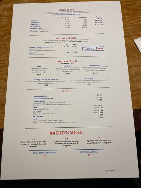 Menu at Mary's Southern Grill restaurant, Young Harris