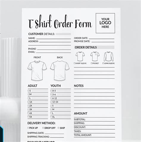 Printable t shirt order forms templates – Artofit
