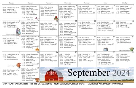 September 2024 Montclair Care Center- Recreational Calendar