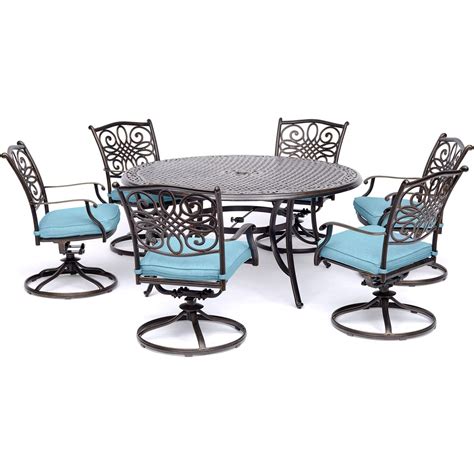 Hanover Traditions 7-Piece Patio Dining Set with 60" Round Cast-Top ...