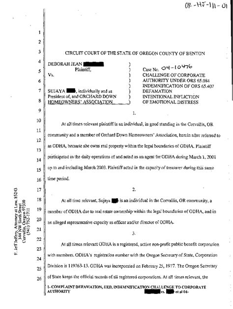 Challenge of Corporate Authority Under ORS 65.084 Indemnification of ...