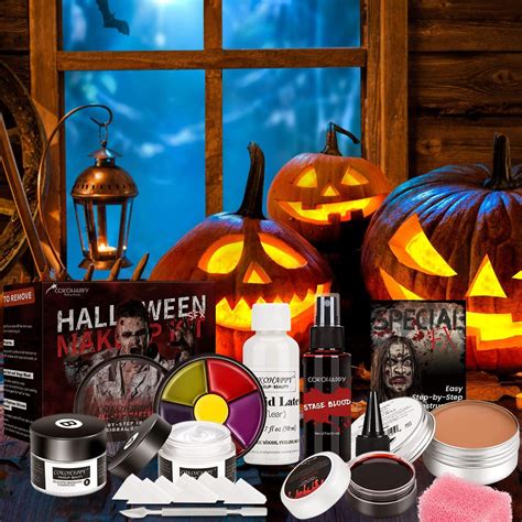 Halloween SFX Makeup Kit with Fake Blood, Liquid Latex, Scar Wax ...