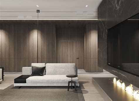 豪华的黑色大理石 精致的胡桃木墙板：豪华现代家居装饰 - 设计之家