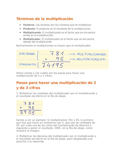 Términos de la multiplicación - Términos de la multiplicación Factores ...