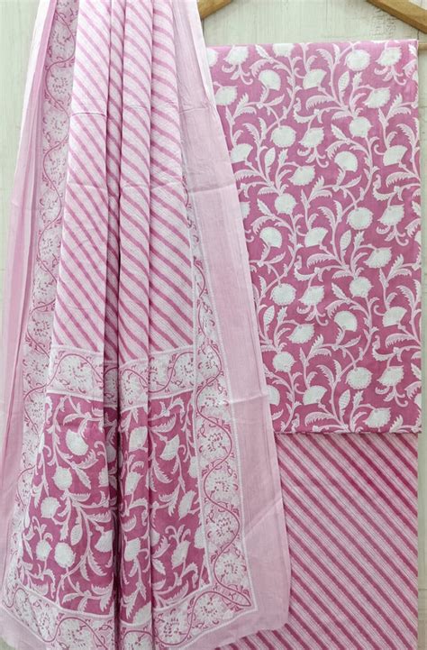 Shop Hand Block Printed Cotton Suit With Cotton Mulmul Dupatta – Yuvi style