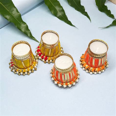 Gota Beaded Decorative Diya Tealight Candle Holder for Festive Decor ...