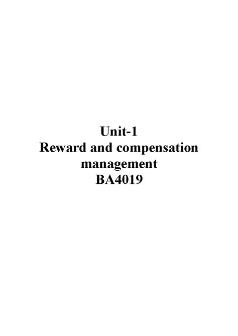 Reward and Compensation Management BA4019 Overview and Key Concepts ...