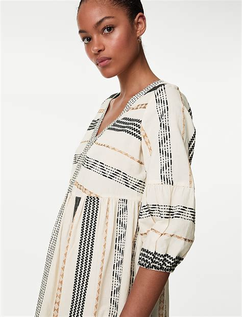 Buy Cotton Rich Jacquard Mini Beach Dress at Marks & Spencer