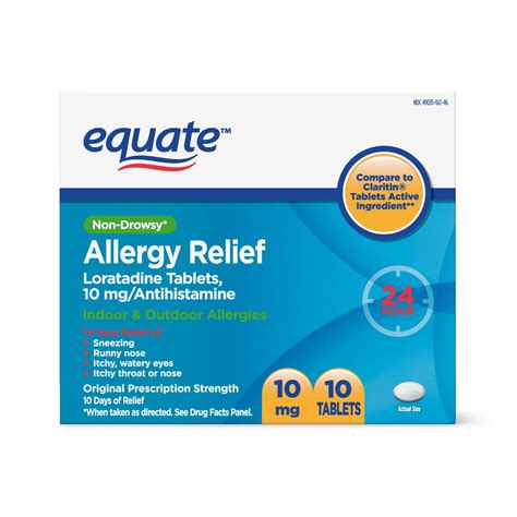 Equate Allergy Relief Loratadine Tablets 10 mg, Antihistamine, 10 Count ...