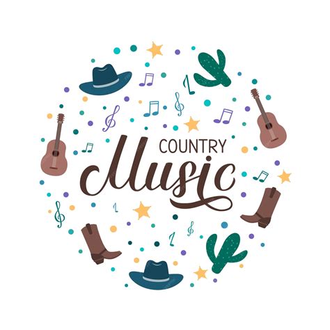 Premium Vector | Country music lettering with hat cowboy boots guitar ...