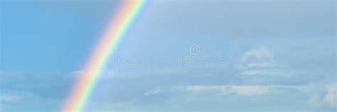 Beautiful Colorful Rainbow on Blue Sky. Banner Size. Stock Image ...