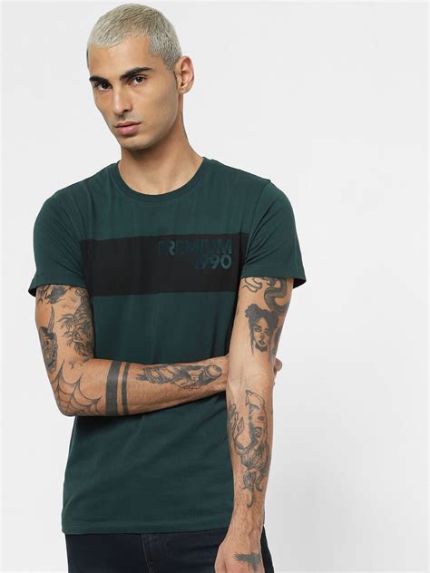 Round Neck T-shirt - Buy Men Green Logo Print Round Neck T-shirt Online